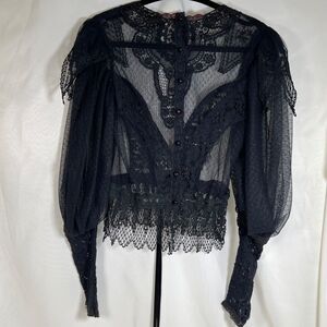 St. Martin Distressed Black Victorian Style Blouse Grunge Goth Dark Romantic